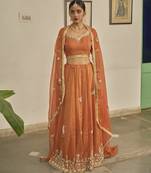 Orange embroidered TISSUE Lehenga