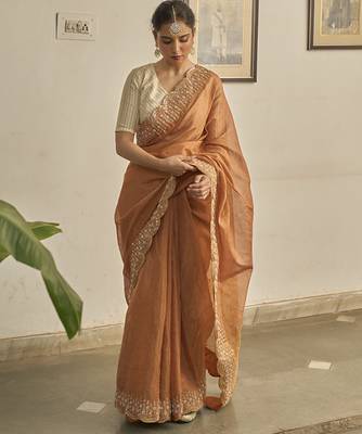 Rust kota silk hand embroidered saree 1
