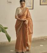 Rust kota silk hand embroidered saree