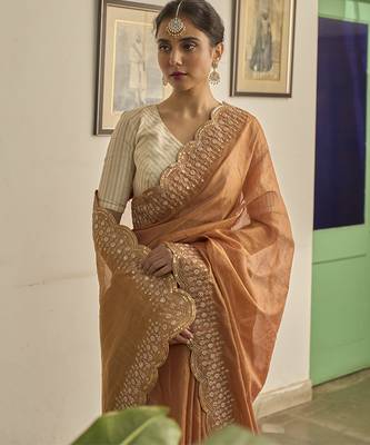 Rust kota silk hand embroidered saree 2