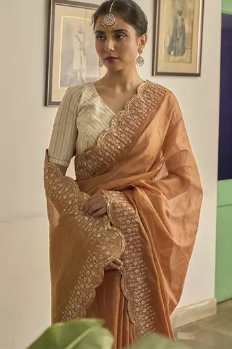 Rust kota silk hand embroidered saree