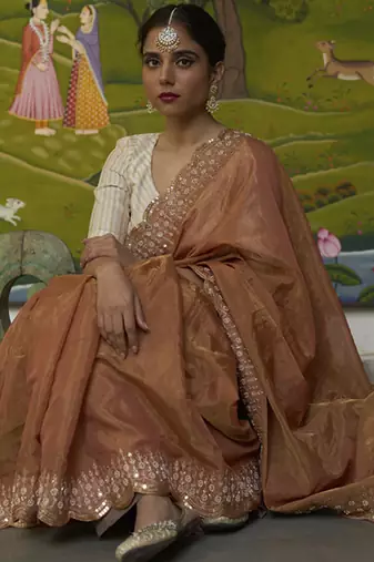 Rust kota silk hand embroidered saree