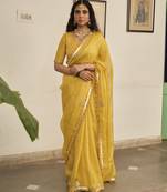 Yellow kota silk hand embroidered saree