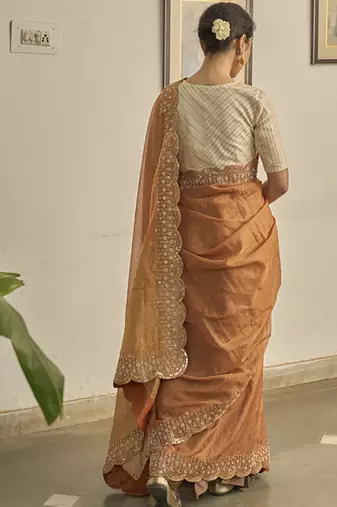 Rust kota silk hand embroidered saree