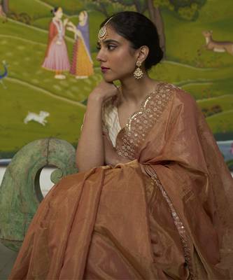 Rust kota silk hand embroidered saree 5