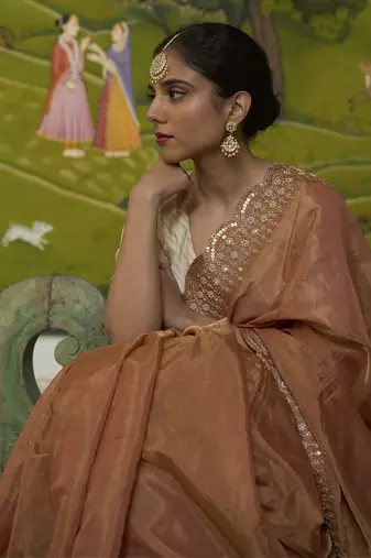 Rust kota silk hand embroidered saree