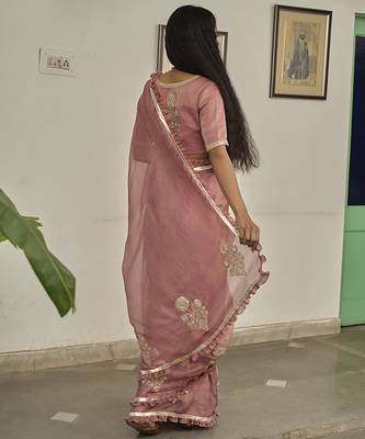 Light pink kota silk hand embroidered saree 4