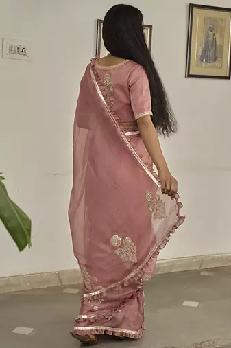 Light pink kota silk hand embroidered saree