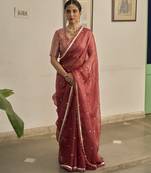 Pink kota silk hand embroidered saree