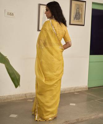 Yellow kota silk hand embroidered saree 5