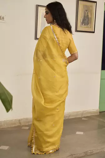 Yellow kota silk hand embroidered saree