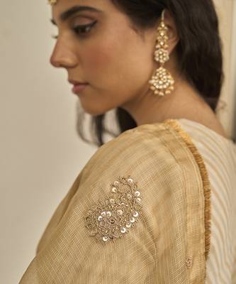 Gold  kota silk hand embroidered saree 2