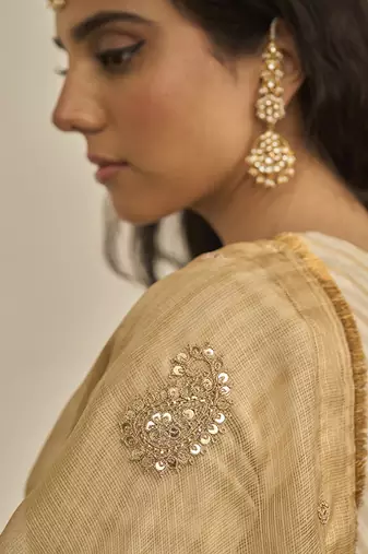 Gold  kota silk hand embroidered saree