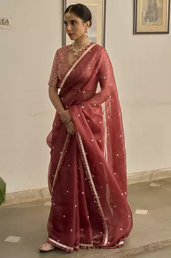 Pink kota silk hand embroidered saree