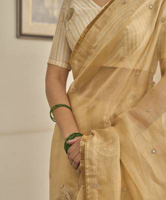 Gold  kota silk hand embroidered saree 3