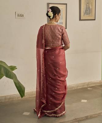 Pink kota silk hand embroidered saree 3