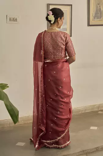 Pink kota silk hand embroidered saree