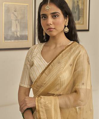 Gold  kota silk hand embroidered saree 4