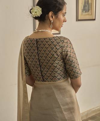 Grey kota silk hand embroidered saree 2