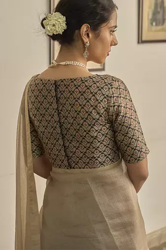 Grey kota silk hand embroidered saree