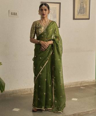 Green kota silk hand embroidered saree 1
