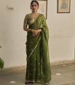 Green kota silk hand embroidered saree