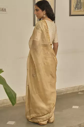 Gold  kota silk hand embroidered saree