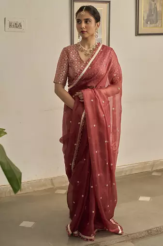 Pink kota silk hand embroidered saree