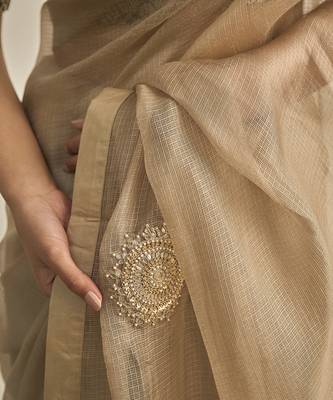 Grey kota silk hand embroidered saree 3