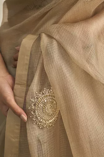 Grey kota silk hand embroidered saree