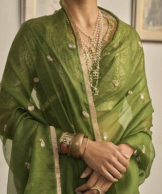 Green kota silk hand embroidered saree 2