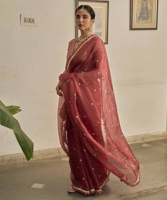 Pink kota silk hand embroidered saree 5