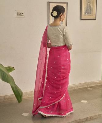 Pink kota silk hand embroidered saree 2