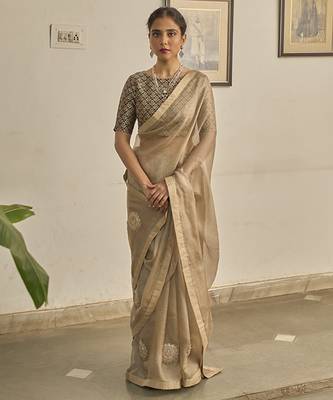 Grey kota silk hand embroidered saree 4