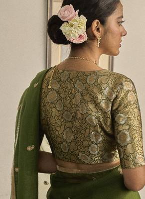 Green kota silk hand embroidered saree 3