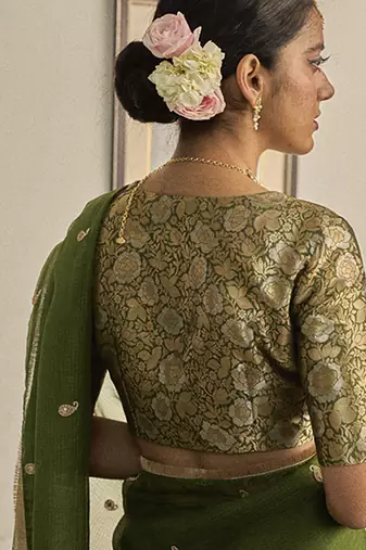 Green kota silk hand embroidered saree
