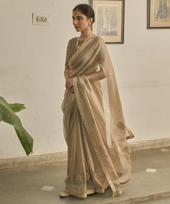 Grey kota silk hand embroidered saree 5