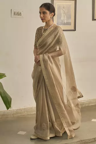 Grey kota silk hand embroidered saree