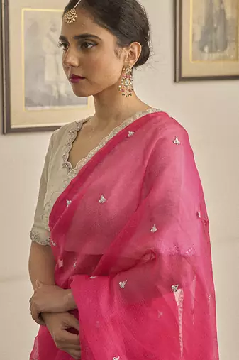 Pink kota silk hand embroidered saree