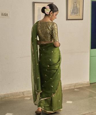 Green kota silk hand embroidered saree 5