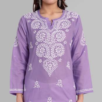 Hand embroidered purple cotton lucknowi chikankari kurti 6