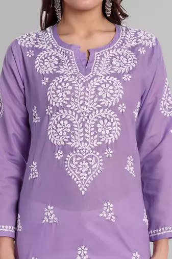 Hand embroidered purple cotton lucknowi chikankari kurti