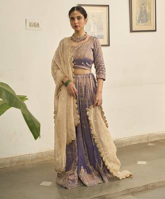 PURPLE embroidered TISSUE Lehenga 5