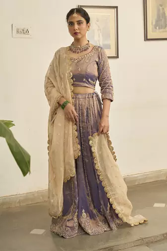 PURPLE embroidered TISSUE Lehenga