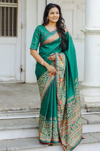 Soft dola silk blend with simple patola  printed saree with blouse
