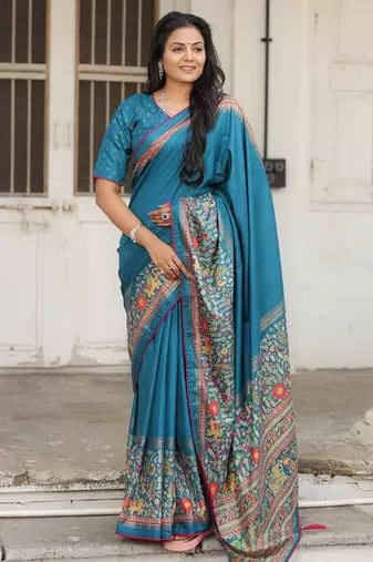 Soft dola silk blend with simple patola  printed saree with blouse