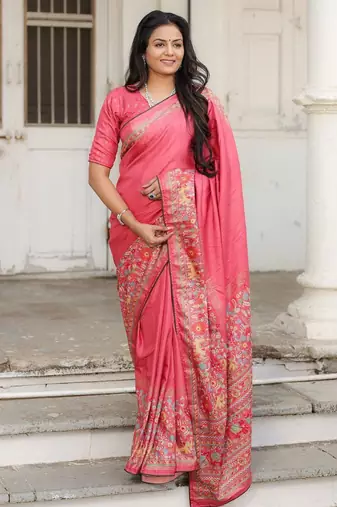 Soft dola silk blend with simple patola  printed saree with blouse