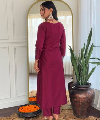 maroon embroidered stitched rayon kurta suit with dupatta 3