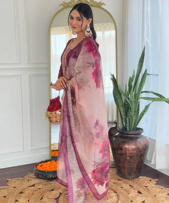 maroon embroidered stitched rayon kurta suit with dupatta 4