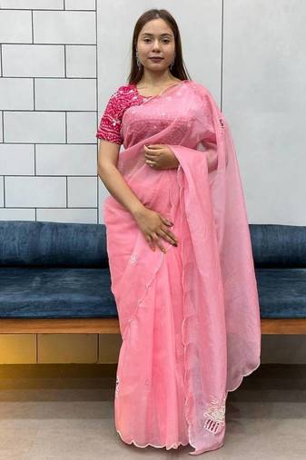 pink Fancy Two Tone Saree With Blouse Set